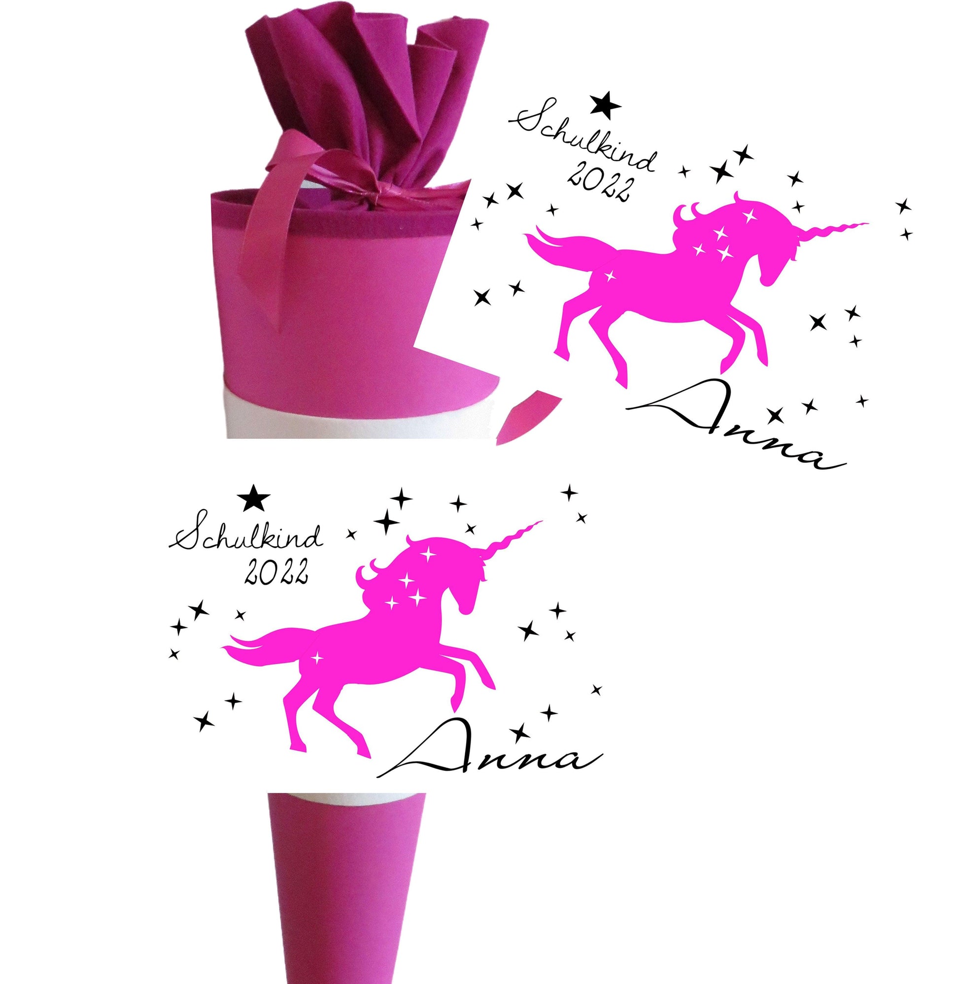 Schultüte Mädchen mit Namen personalisiert - Zuckertüte Einhorn fertig - Zuckertuete groß 70 cm - Geschenk zur Einschulung