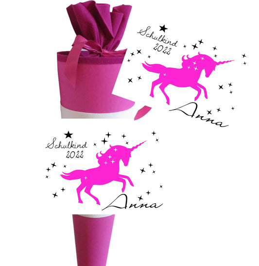 Schultüte Mädchen mit Namen personalisiert - Zuckertüte Einhorn fertig - Zuckertuete groß 70 cm - Geschenk zur Einschulung