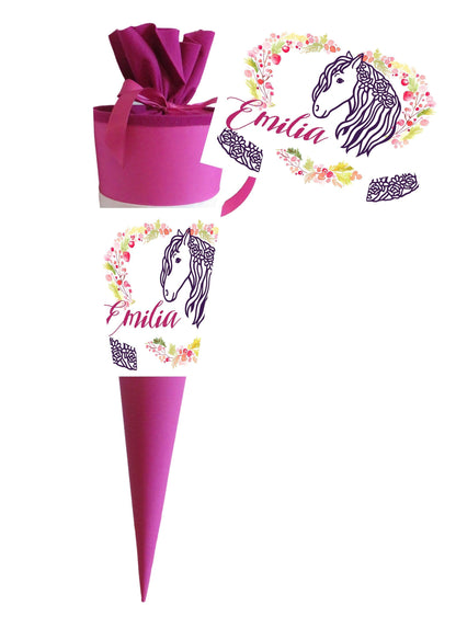 Schultüte Mädchen personalisiert - Zuckertüte Pferd fertig - Zuckertuete groß 70 cm - Einschulung