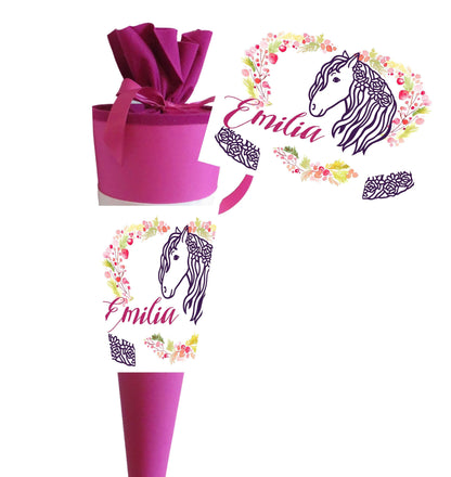 Schultüte Mädchen personalisiert - Zuckertüte Pferd fertig - Zuckertuete groß 70 cm - Einschulung