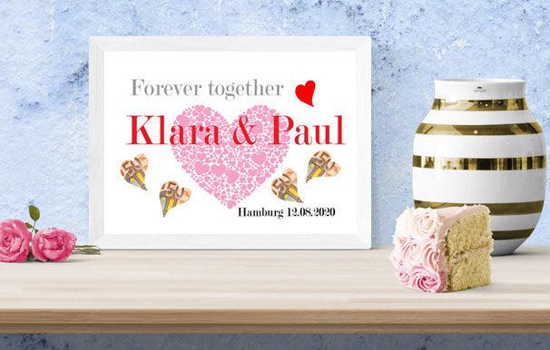 Sinnvolle Hochzeitsgeschenke - Ausgefallenes Geldgeschenk zur Hochzeit - Bilderrahmen mit Namen personalisiert Zarto