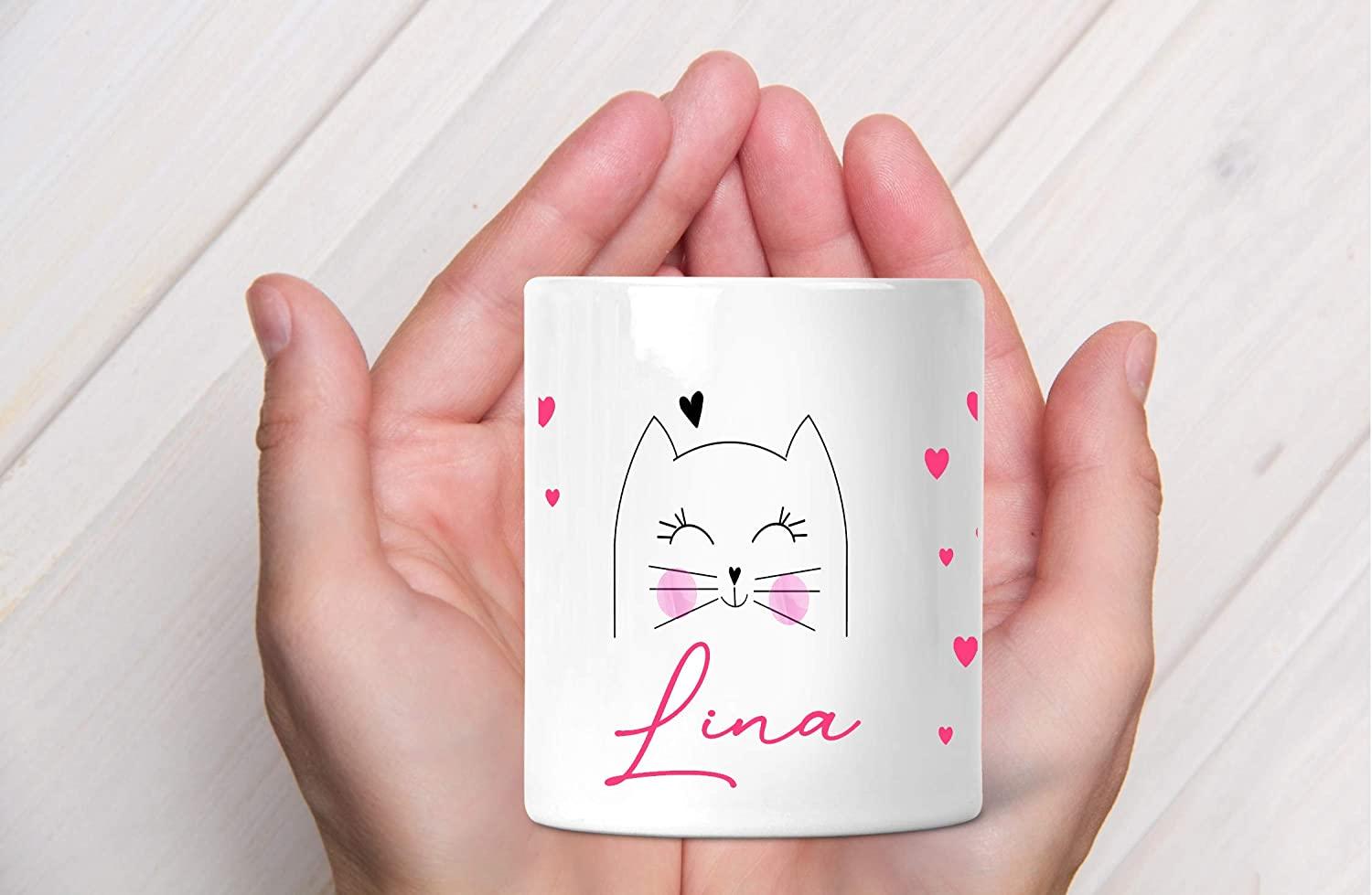 Spardose Kinder Mädchen mit Katze - personalisiert mit Name - Sparbüchse Sparschwein - Geschenk-Idee Geburtstag Teenager