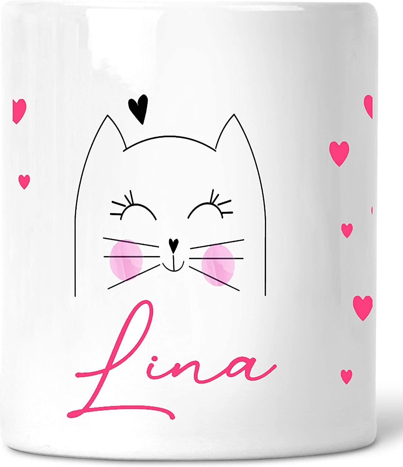 Spardose Kinder Mädchen mit Katze - personalisiert mit Name - Sparbüchse Sparschwein - Geschenk-Idee Geburtstag Teenager