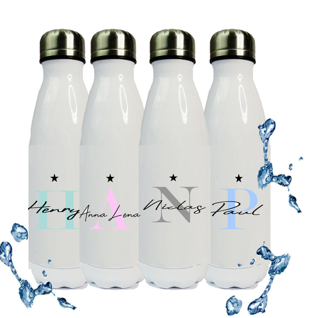 Trinkflasche Kinder personalisiert mit Namen - Thermosflasche Isolierflasche Wasserflasche - Edelstahl 500 ml - GeschenkIdee Kinder/Teenager Schule Zarto
