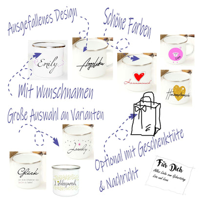 WEISSE EMAILLE-TASSE Geschenk Lieblingsmensch - Emaillebecher - Retrobecher Metallbecher - Büro-Kaffeetasse personalisiert  -