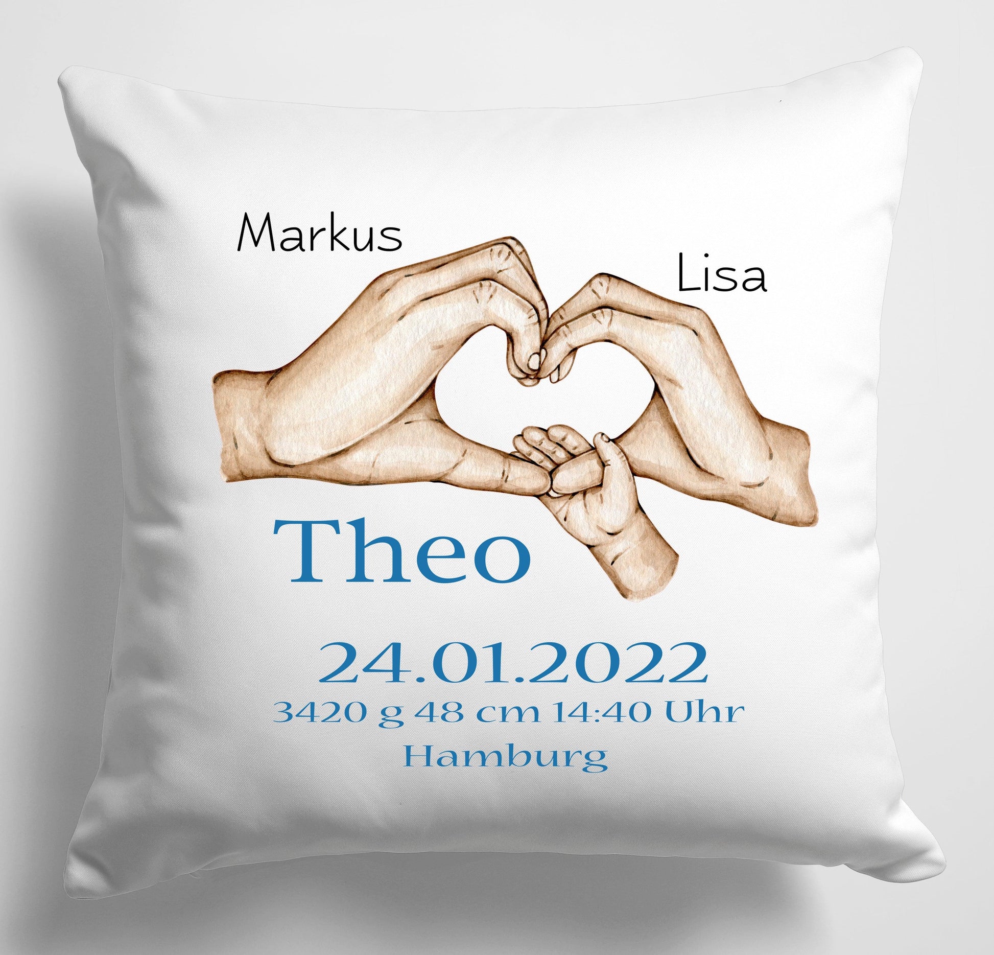 Baby-Geschenk Junge personalisiert - individualisiertes Namenskissen mit Geburtsdaten - Baby Kissen mit Namen Zarto